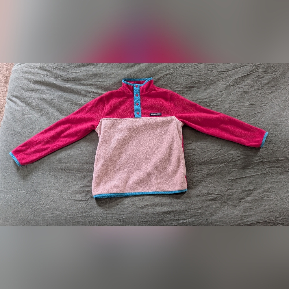 Lands' End Kids Fleece Sweatshirt - Pink and Cream